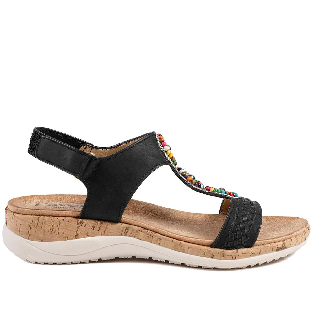 Comfort Beaded Wedge Sandals - BAIZH43022 / 329 012 - Black - Image 3