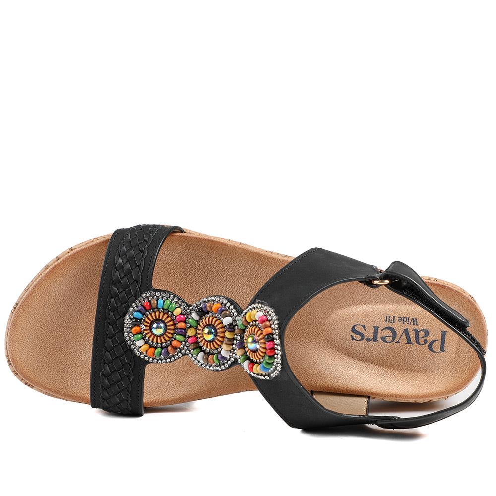 Comfort Beaded Wedge Sandals - BAIZH43022 / 329 012 - Black - Image 5