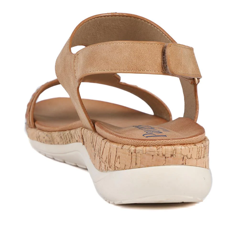 Comfort Beaded Wedge Sandals - BAIZH43022 / 329 012 - Tan - Image 3
