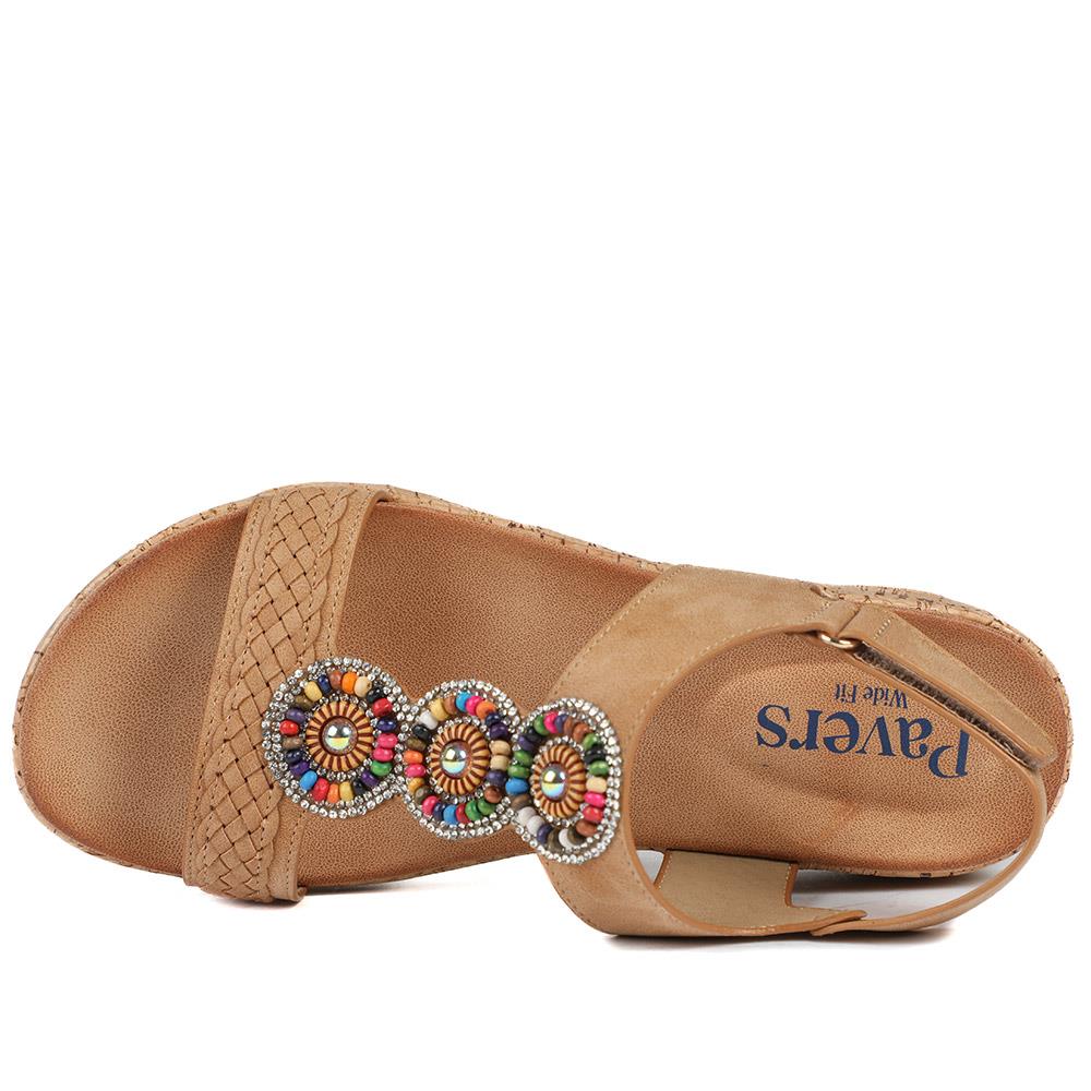 Comfort Beaded Wedge Sandals - BAIZH43022 / 329 012 - Tan - Image 4
