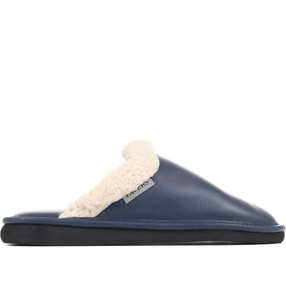 Comfortable Leather Slippers - QING36009 / 322 340 - Navy - Image 2
