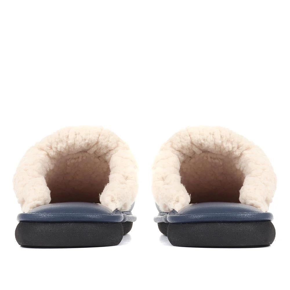 Comfortable Leather Slippers - QING36009 / 322 340 - Navy - Image 3