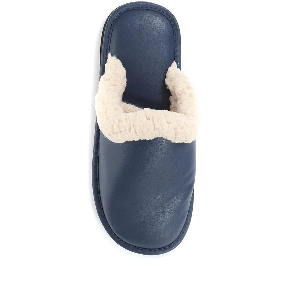 Comfortable Leather Slippers - QING36009 / 322 340 - Navy - Image 4