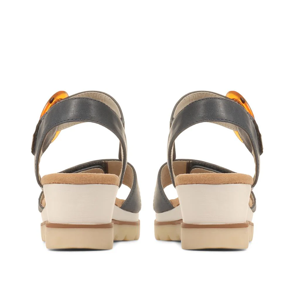 Comfortable Wedge Heel Sandals - WBINS35128 / 321 724 - Navy - Image 4