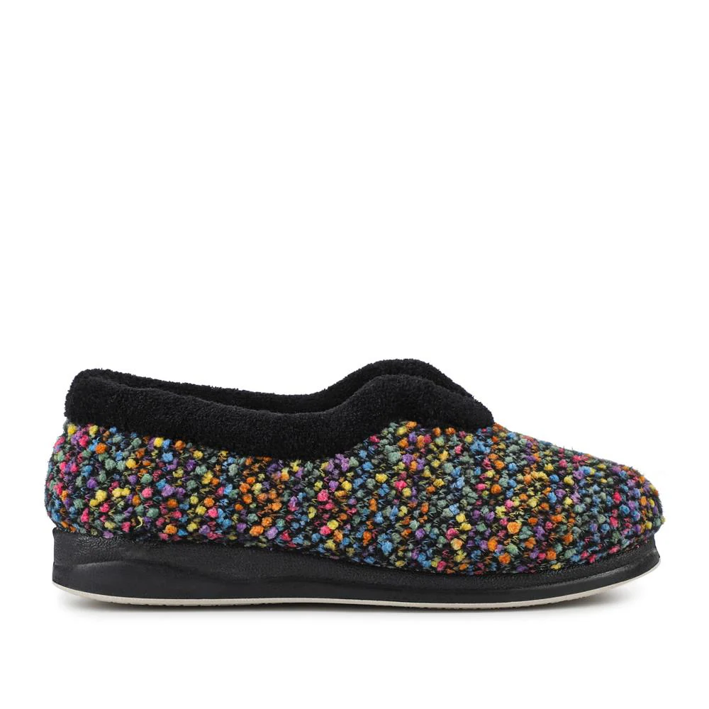 Cosy Wide Fit Memory Foam Slippers - QING42007 / 327 934 - Black Multi - Image 2