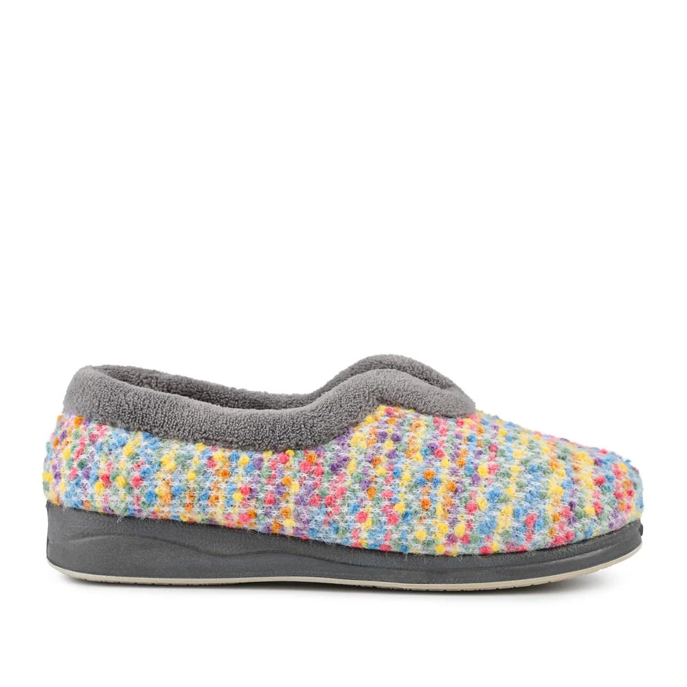 Cosy Wide Fit Memory Foam Slippers - QING42007 / 327 934 - Grey Multi - Image 2