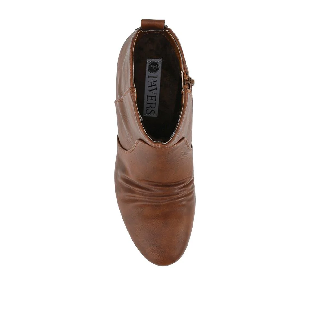 Crinkle Effect Upper Block Heel Ankle Boots - WBINS42042 / 328 477 - Brown - Image 4