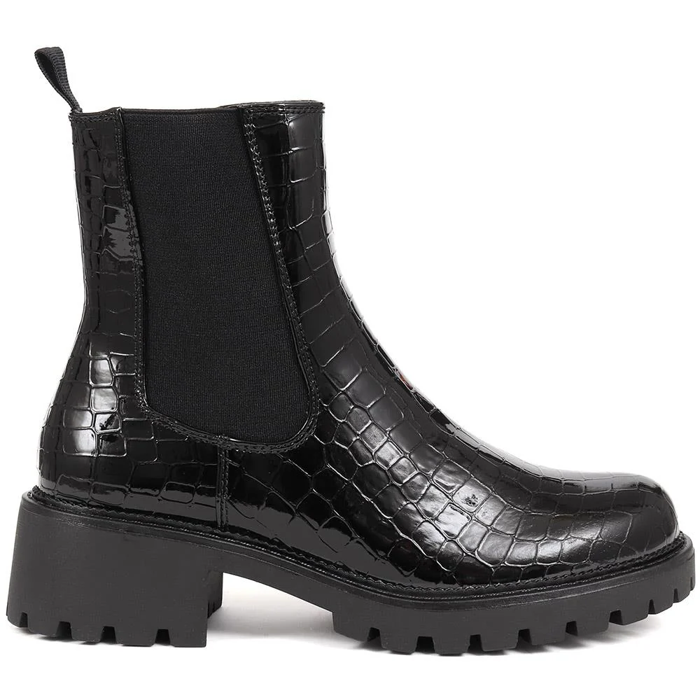 Croc Patent Ankle Boots - BELWBINS38131 / 324 577 - Black Croc - Image 2