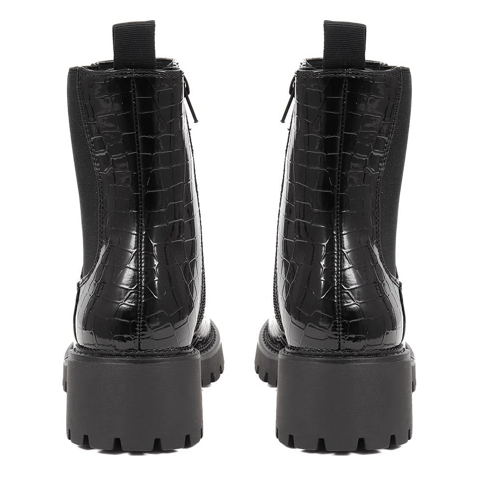 Croc Patent Ankle Boots - BELWBINS38131 / 324 577 - Black Croc - Image 3