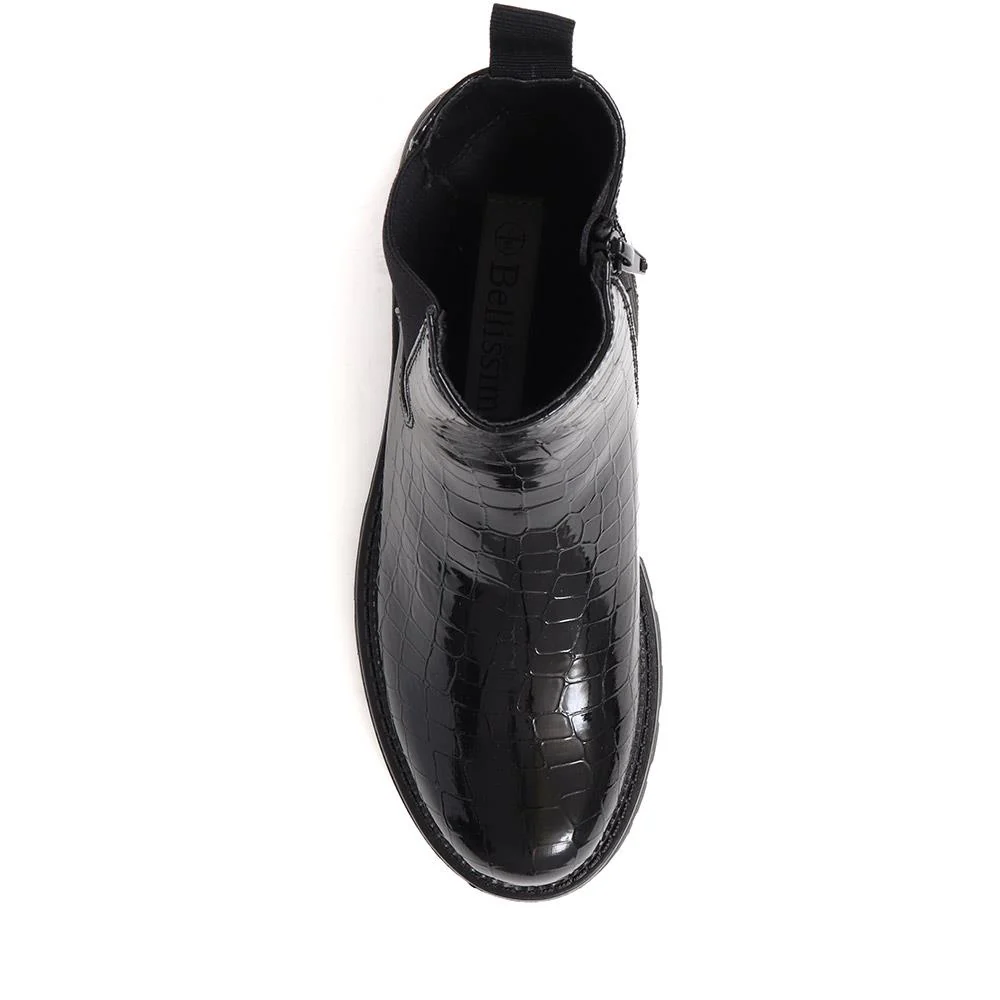 Croc Patent Ankle Boots - BELWBINS38131 / 324 577 - Black Croc - Image 5