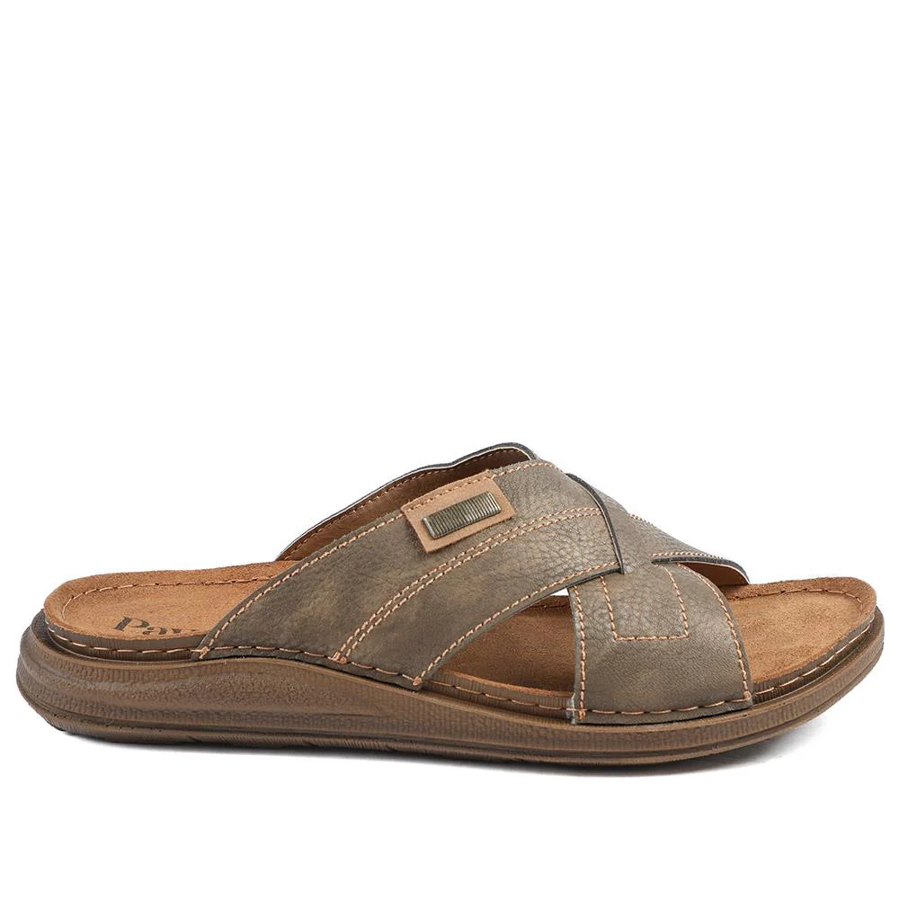 Cross Strap Comfort Slip On Sandals - INB43018 / 329 211 - Brown - Image 2