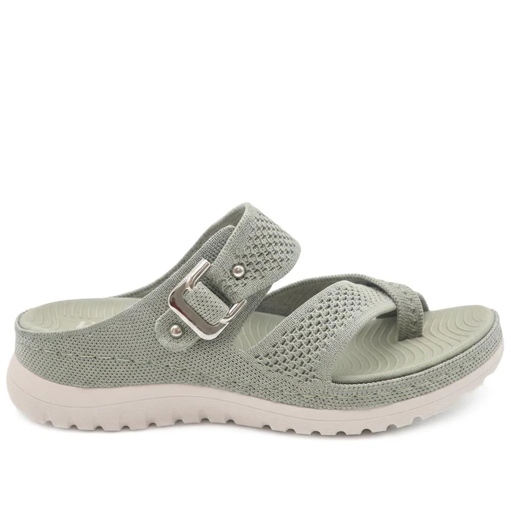 Cross Strap Toe Post Sandals - BRK43044 / 329 145 - Khaki - Image 2