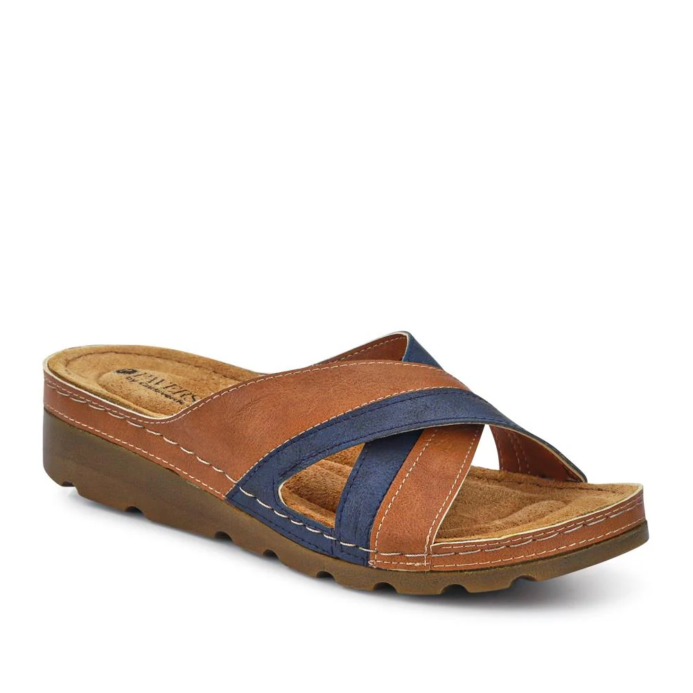 Crossover Mule Sandals - SERAY33007 / 320 090 - Tan-Navy