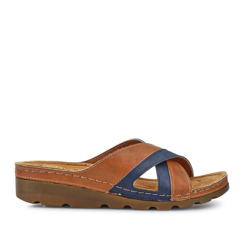 Crossover Mule Sandals - SERAY33007 / 320 090 - Tan-Navy - Image 3