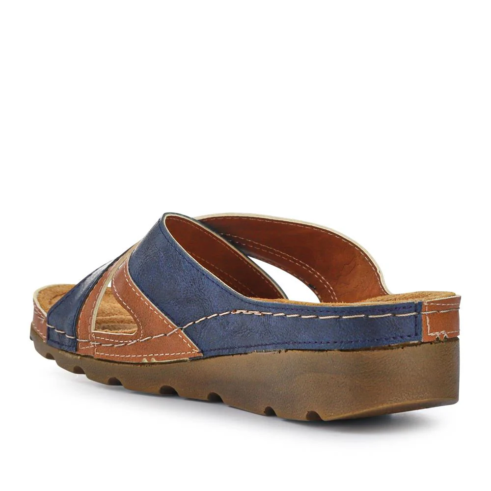 Crossover Mule Sandals - SERAY33007 / 320 090 - Tan-Navy - Image 4