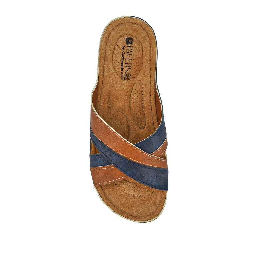 Crossover Mule Sandals - SERAY33007 / 320 090 - Tan-Navy - Image 5