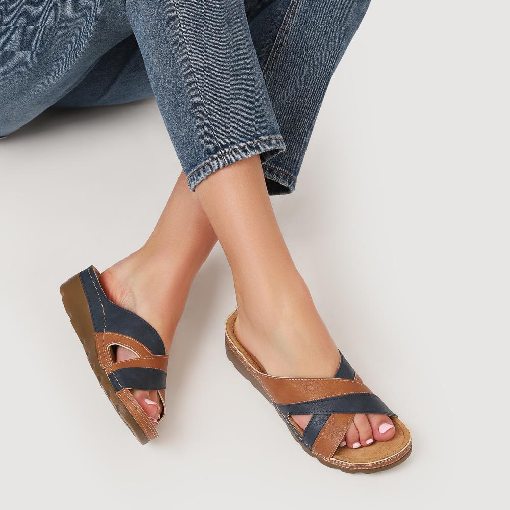Crossover Mule Sandals - SERAY33007 / 320 090 - Tan-Navy - Image 6