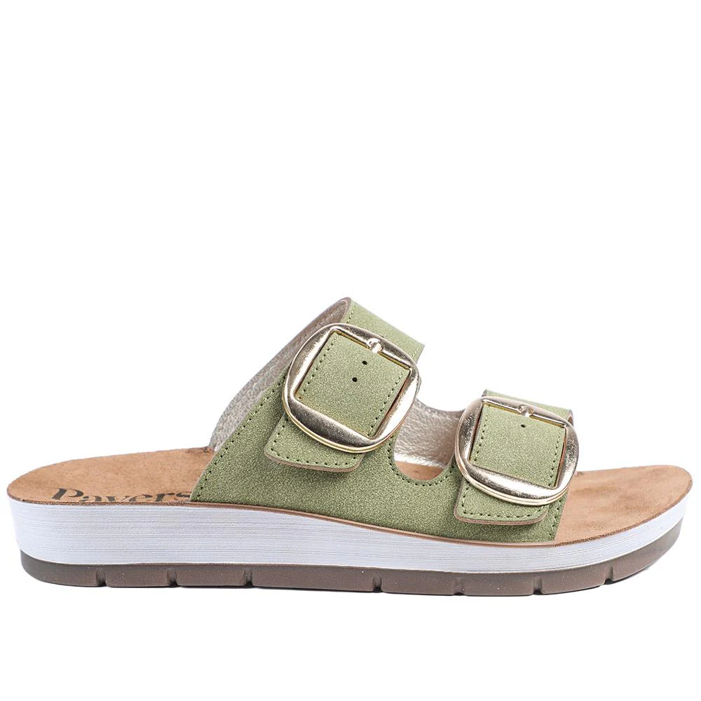 Cushioned Buckled Slip On Sandals - INB43005 / 329 126 - Green - Image 3