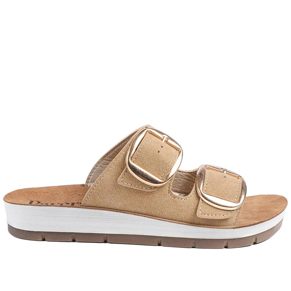 Cushioned Buckled Slip On Sandals - INB43005 / 329 126 - Natural - Image 3