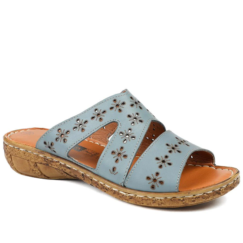 Cushioned Leather Mule Sandals - HAK43002 / 329 317 - Denim