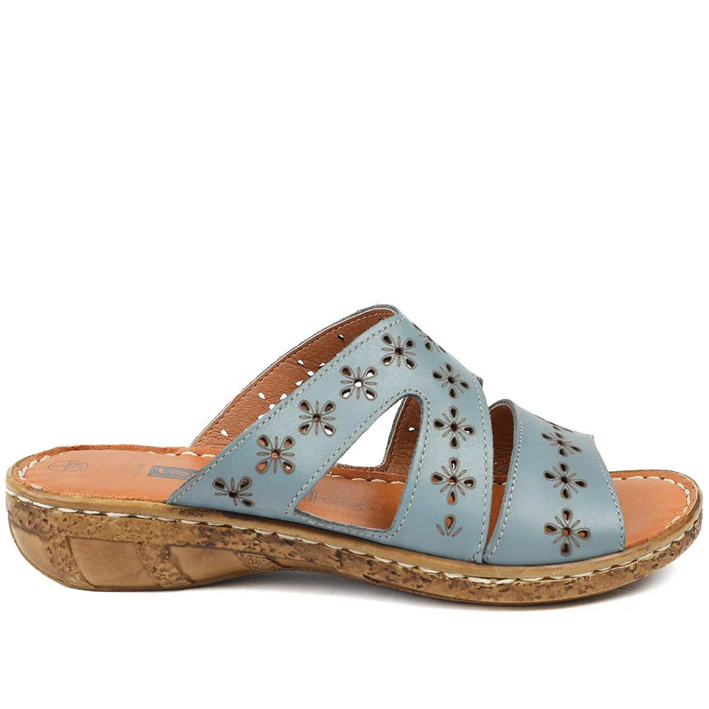 Cushioned Leather Mule Sandals - HAK43002 / 329 317 - Denim - Image 3