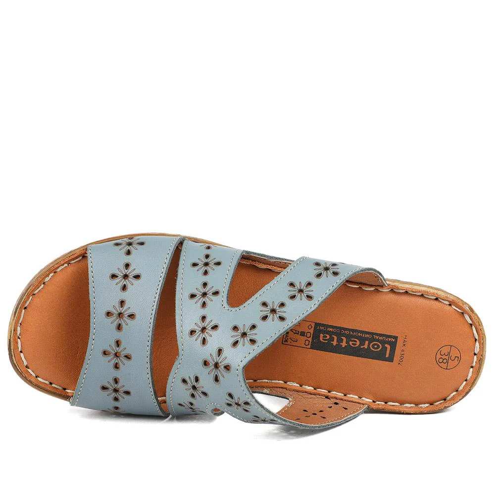 Cushioned Leather Mule Sandals - HAK43002 / 329 317 - Denim - Image 5