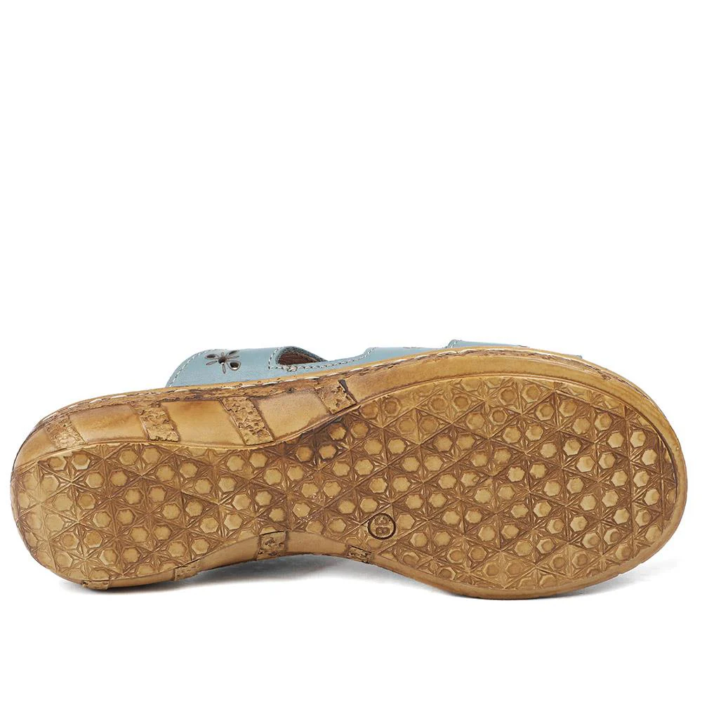 Cushioned Leather Mule Sandals - HAK43002 / 329 317 - Denim - Image 6