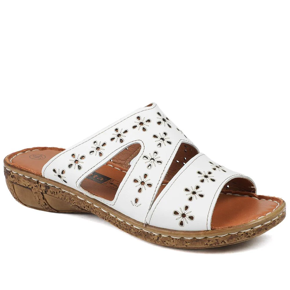 Cushioned Leather Mule Sandals - HAK43002 / 329 317 - White
