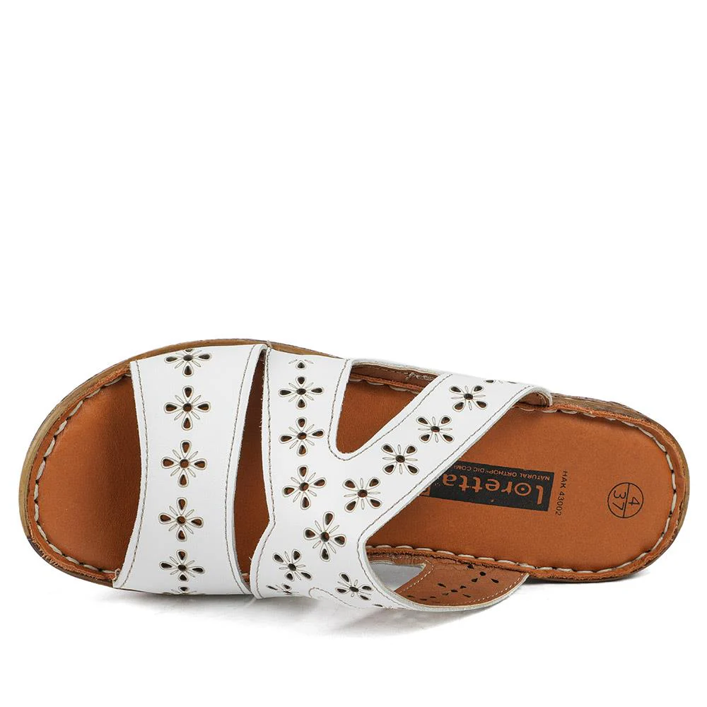 Cushioned Leather Mule Sandals - HAK43002 / 329 317 - White - Image 4