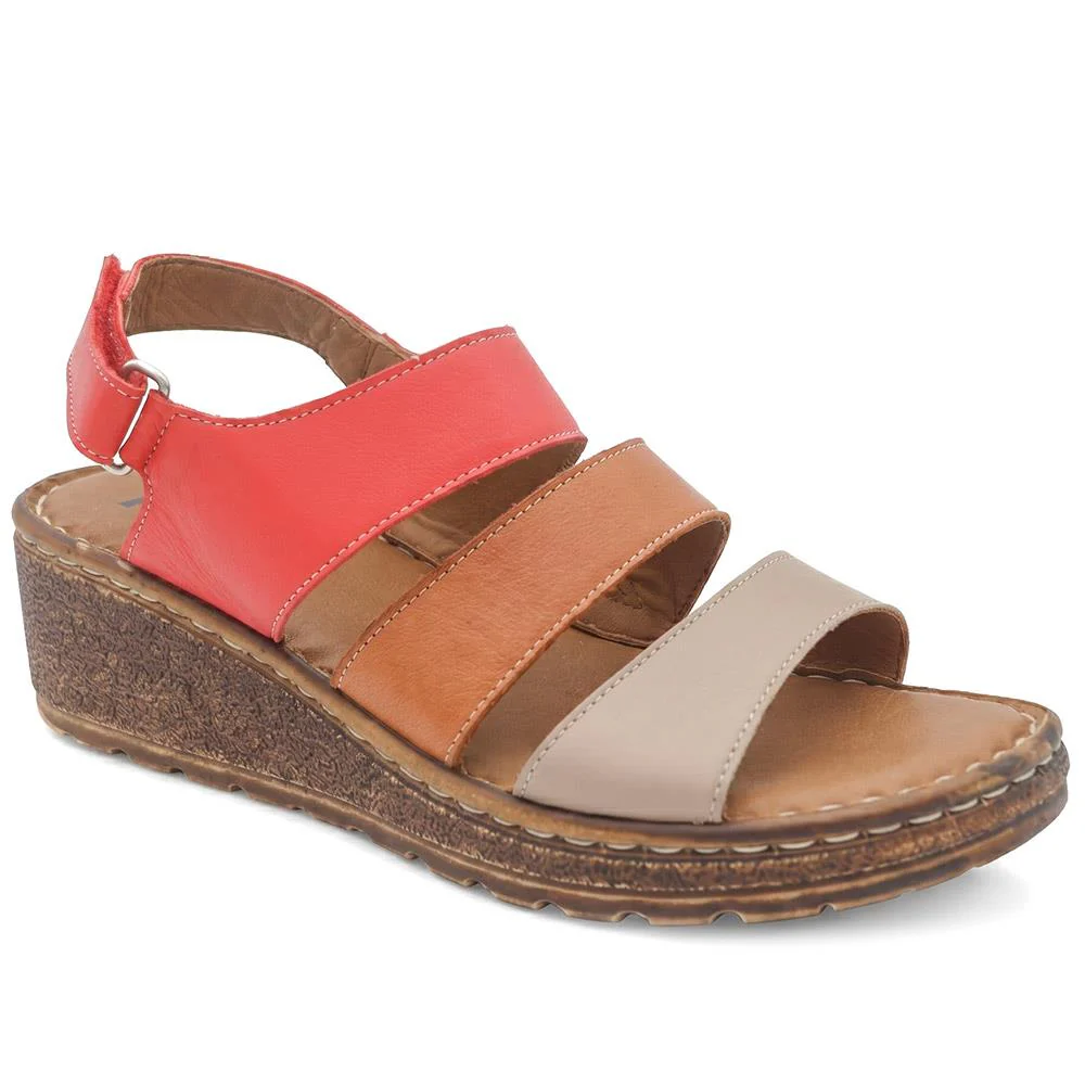 Cushioned Leather Wedge Heel Sandals - BOAY43000 / 329 206
