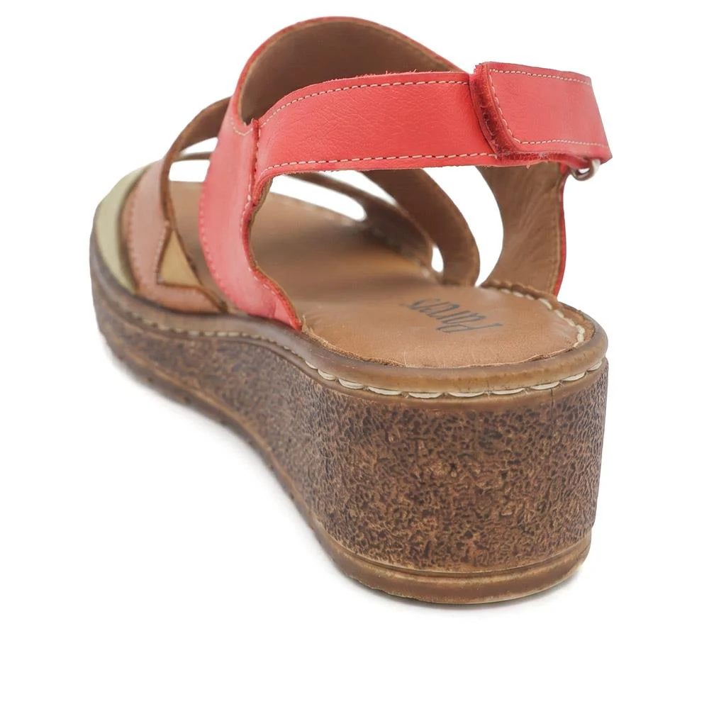 Cushioned Leather Wedge Heel Sandals - BOAY43000 / 329 206 - Red Multi - Image 4