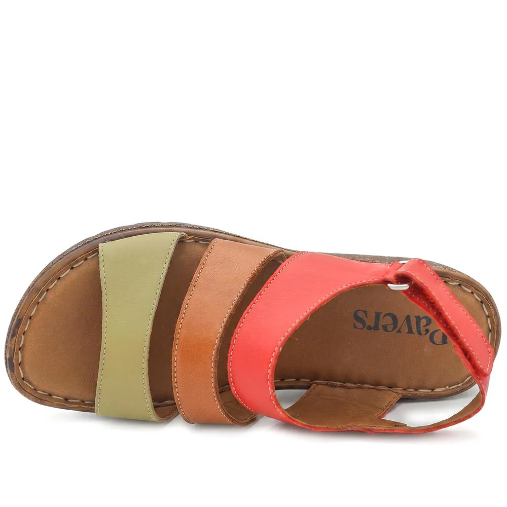 Cushioned Leather Wedge Heel Sandals - BOAY43000 / 329 206 - Red Multi - Image 5