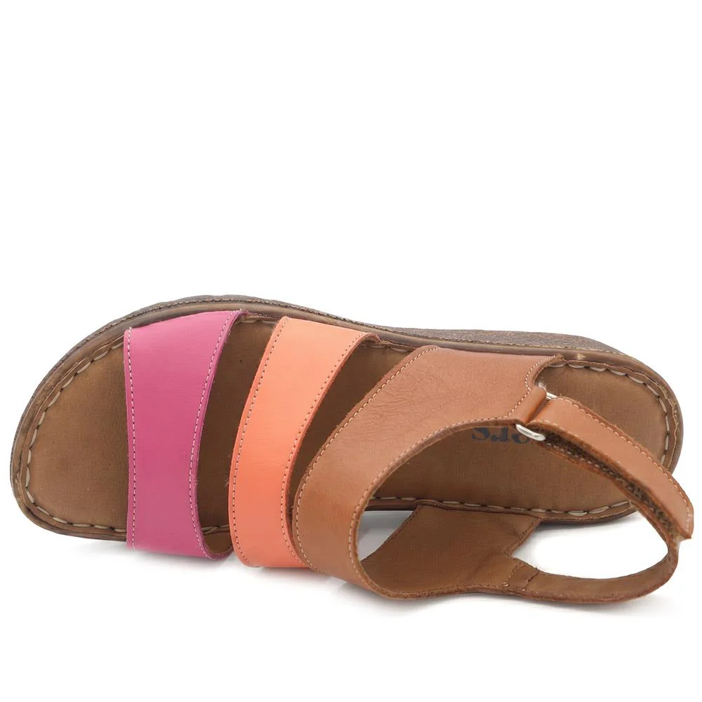 Cushioned Leather Wedge Heel Sandals - BOAY43000 / 329 206 - Tan Multi - Image 5