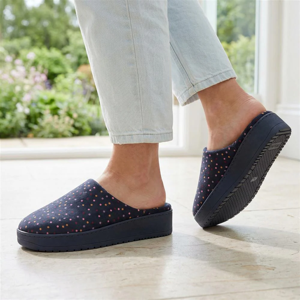 Cushioned Memory Foam Mule Slippers - QING43000 / 329 335 - Navy Multi - Image 2