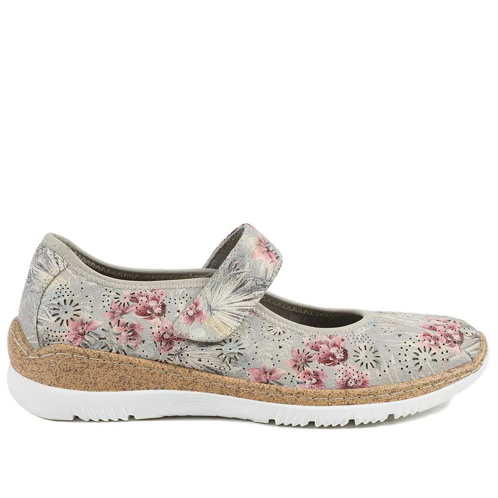 Cushioned Touch Fasten Mary Janes - WBINS43051 / 328 961 - Grey Floral - Image 3