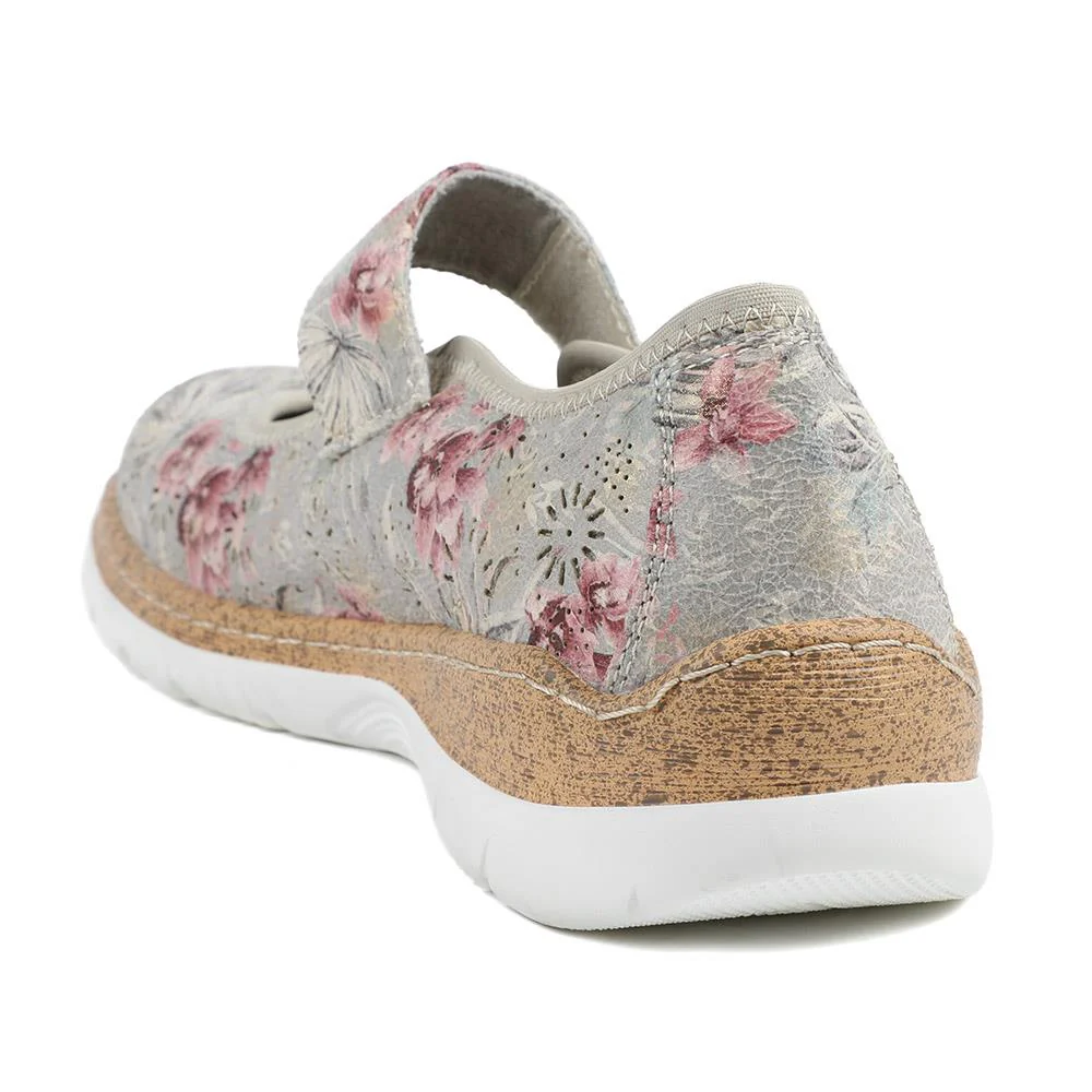 Cushioned Touch Fasten Mary Janes - WBINS43051 / 328 961 - Grey Floral - Image 4
