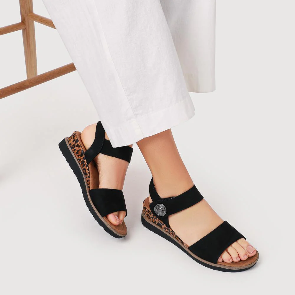 Cushioned Touch-Fasten Sandals - WOIL41044 / 327 272 - Black Leopard - Image 6