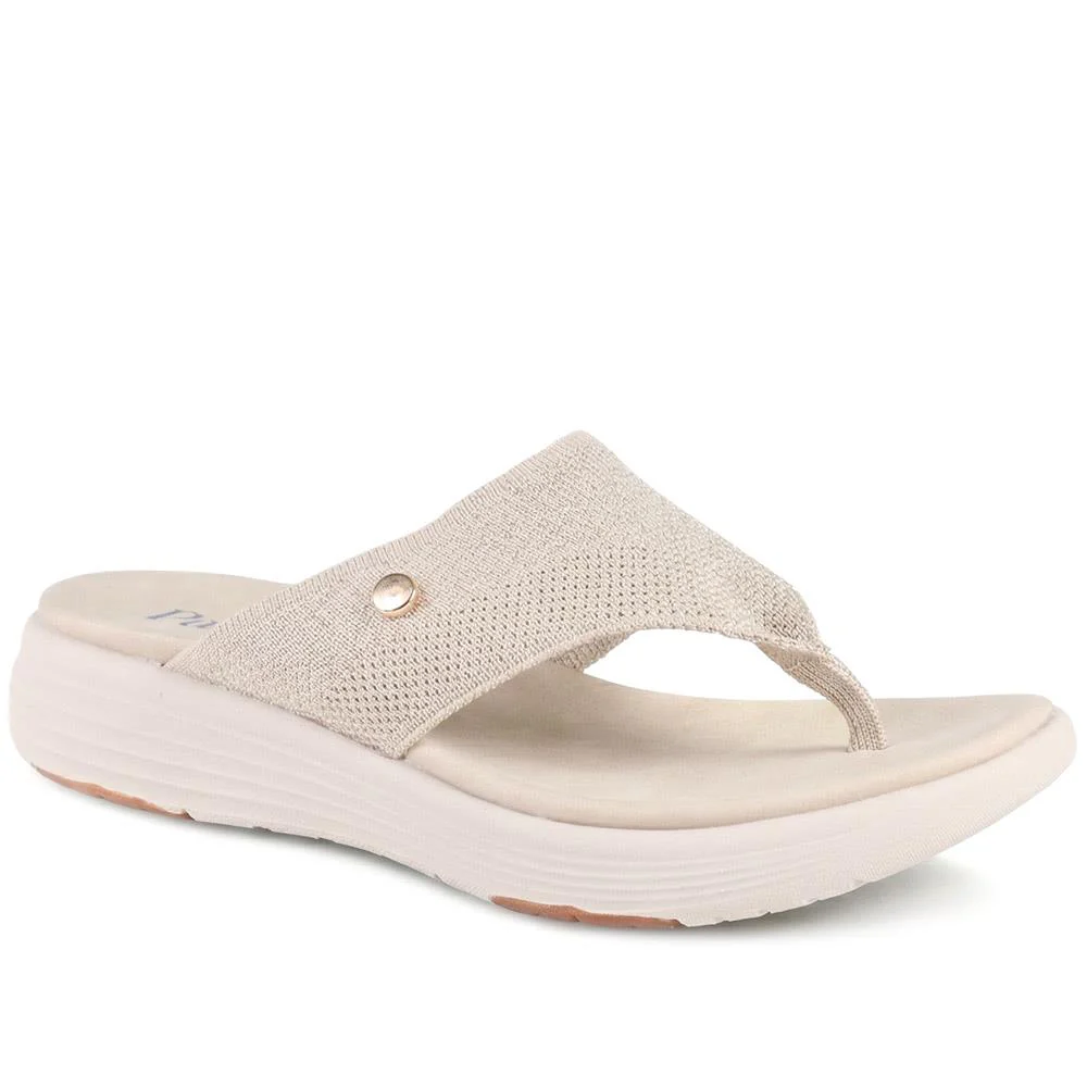 Cushioned Wedge Heel Toe Post Sandals - BAIZH43036 / 328 989 - Beige
