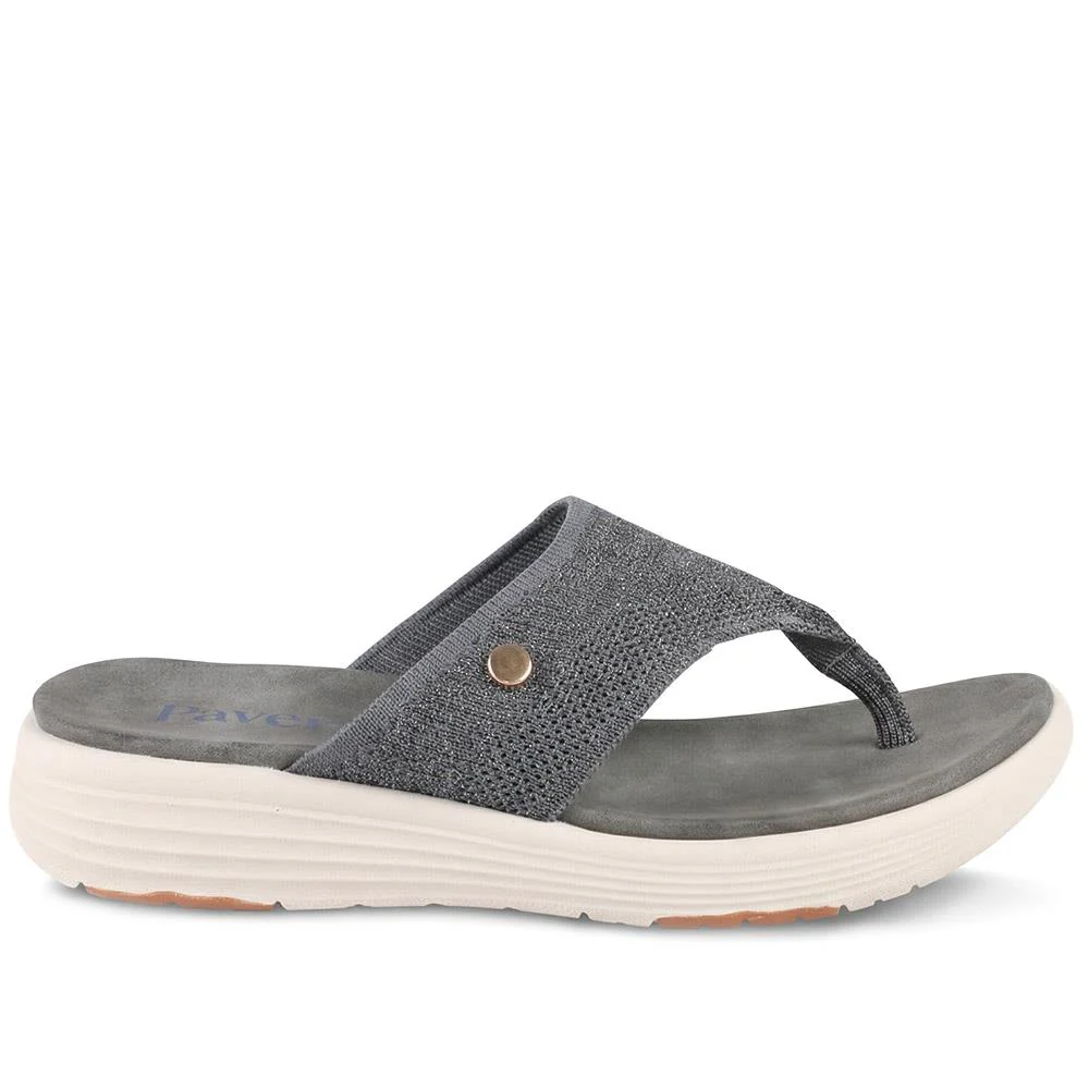 Cushioned Wedge Heel Toe Post Sandals - BAIZH43036 / 328 989 - Grey - Image 2