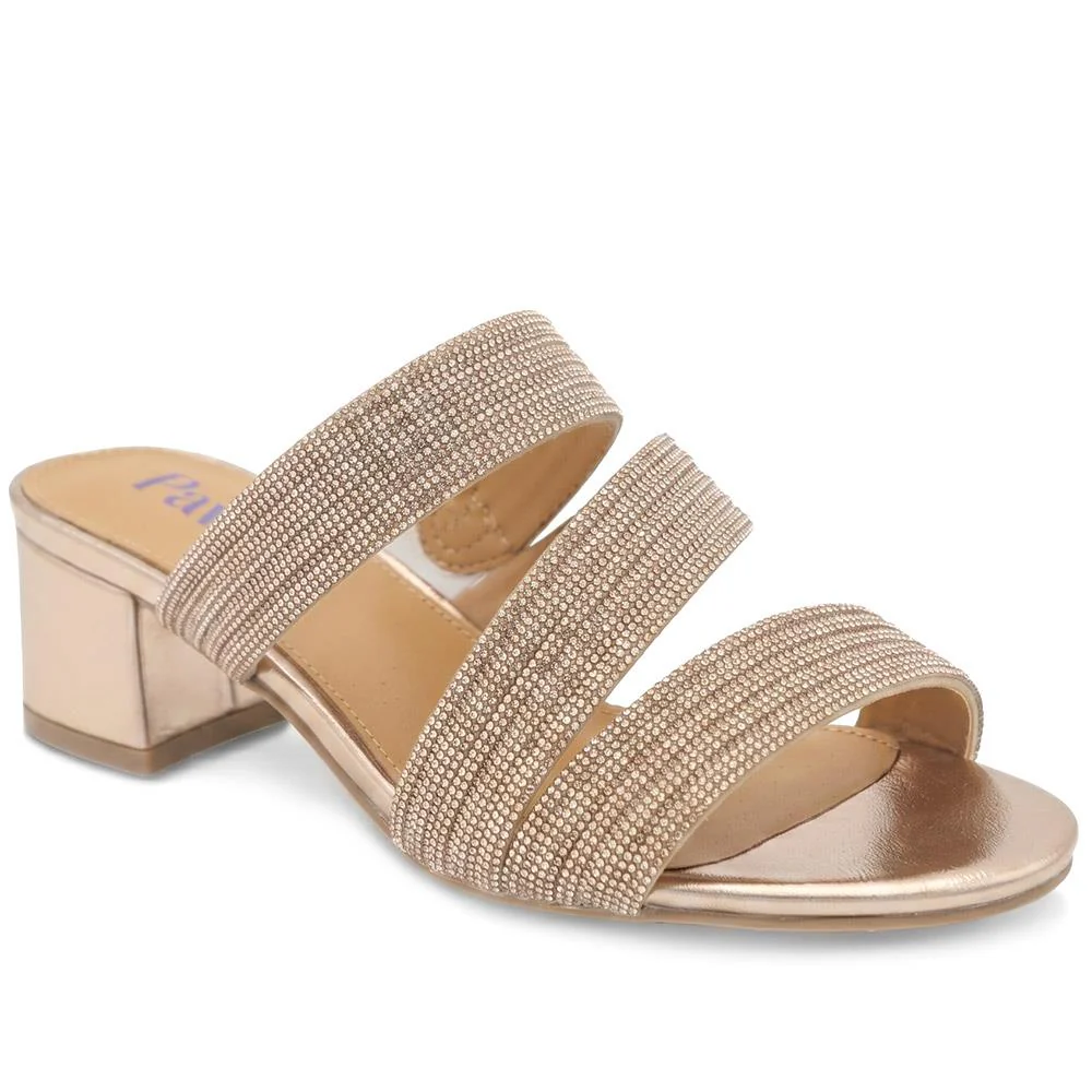 Diamante Block Heel Strappy Sandals - SANYI43000 / 329 142 - Rose Gold