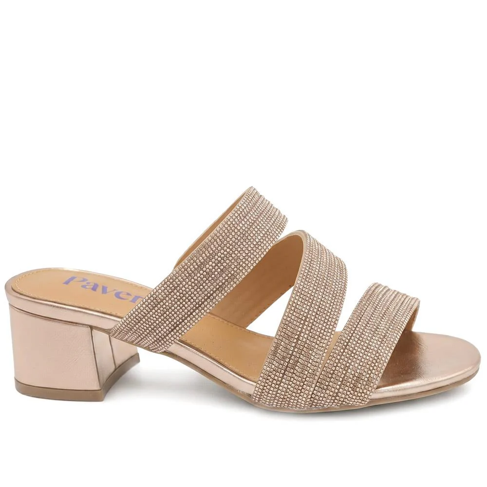 Diamante Block Heel Strappy Sandals - SANYI43000 / 329 142 - Rose Gold - Image 3