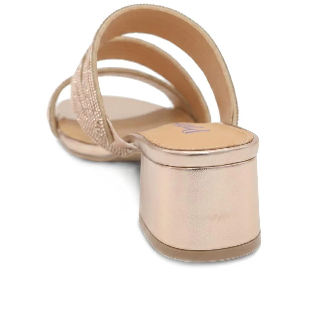 Diamante Block Heel Strappy Sandals - SANYI43000 / 329 142 - Rose Gold - Image 4