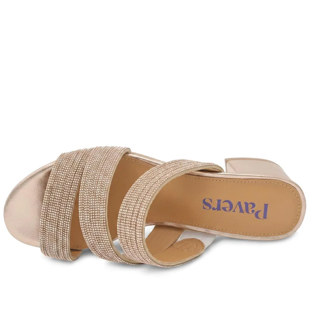 Diamante Block Heel Strappy Sandals - SANYI43000 / 329 142 - Rose Gold - Image 5
