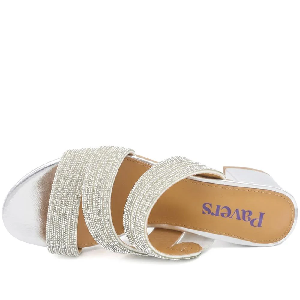 Diamante Block Heel Strappy Sandals - SANYI43000 / 329 142 - Silver - Image 5