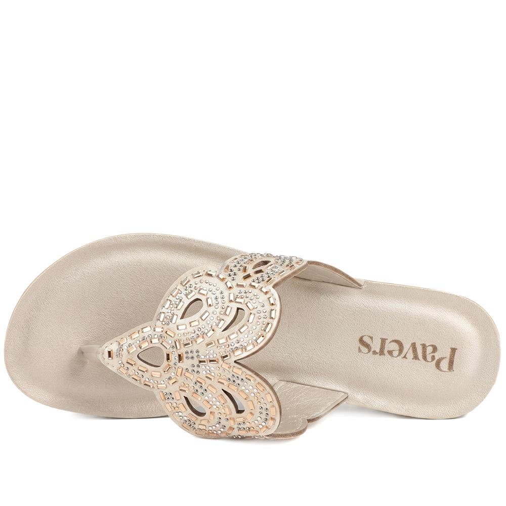 Diamante Cushioned Toe Post Sandals - INB43023 / 329 243 - Gold - Image 4