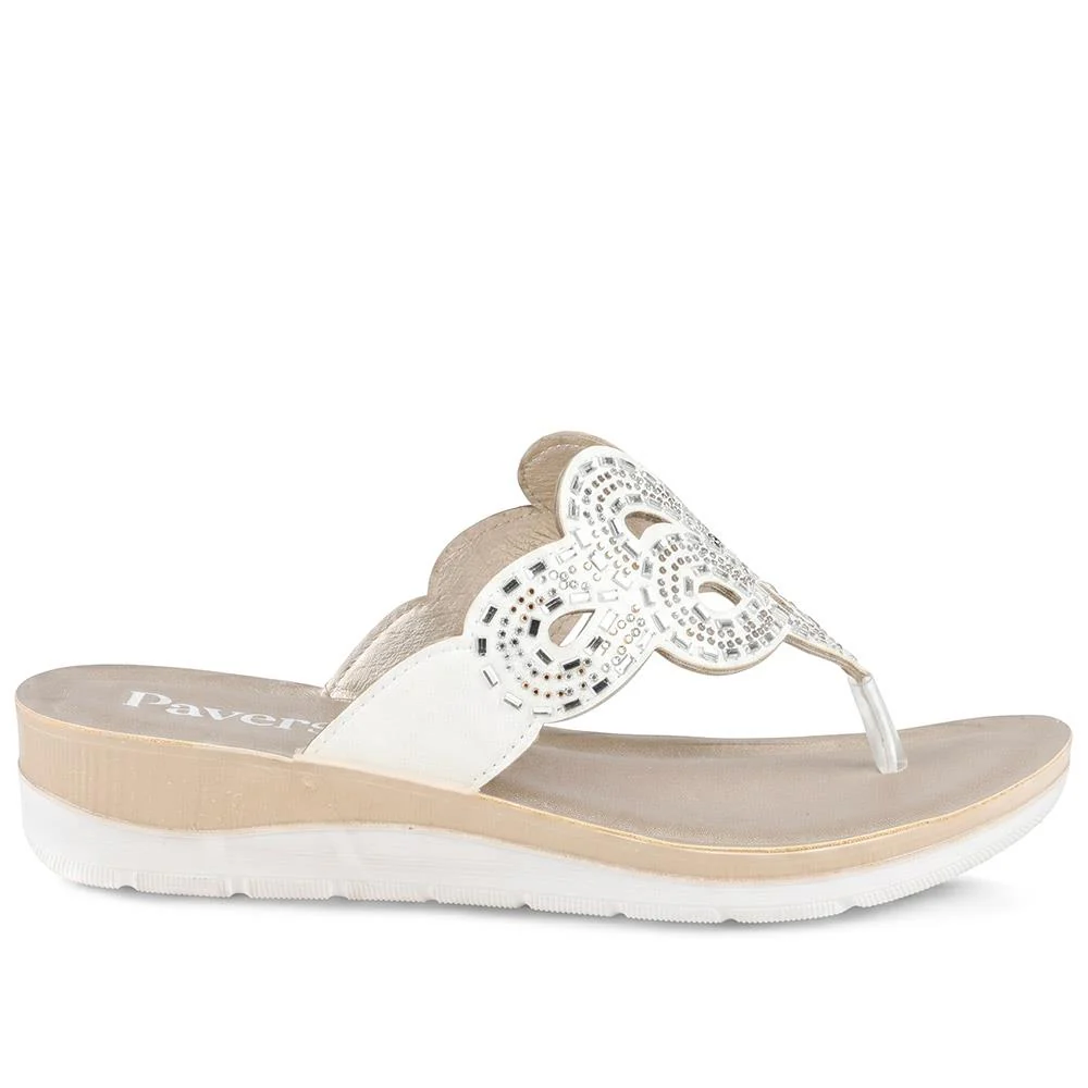 Diamante Cushioned Toe Post Sandals - INB43023 / 329 243 - White - Image 2