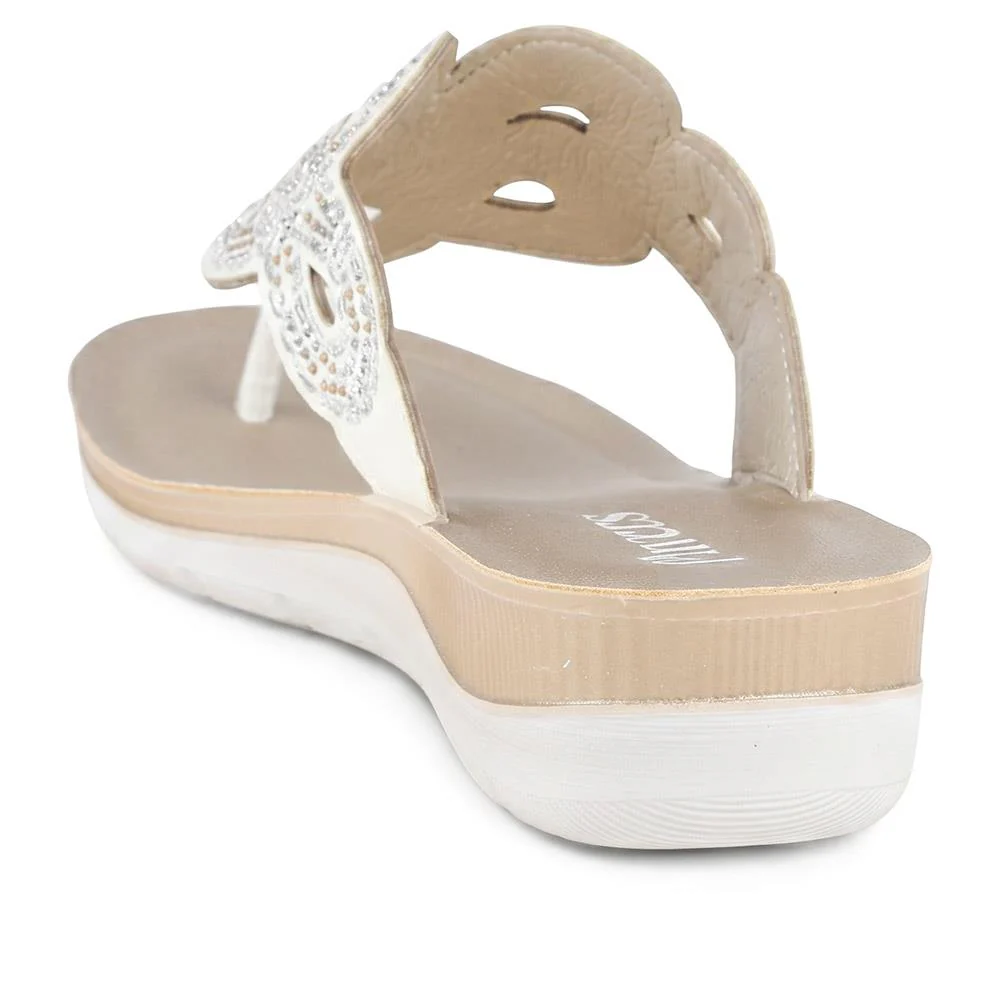 Diamante Cushioned Toe Post Sandals - INB43023 / 329 243 - White - Image 3