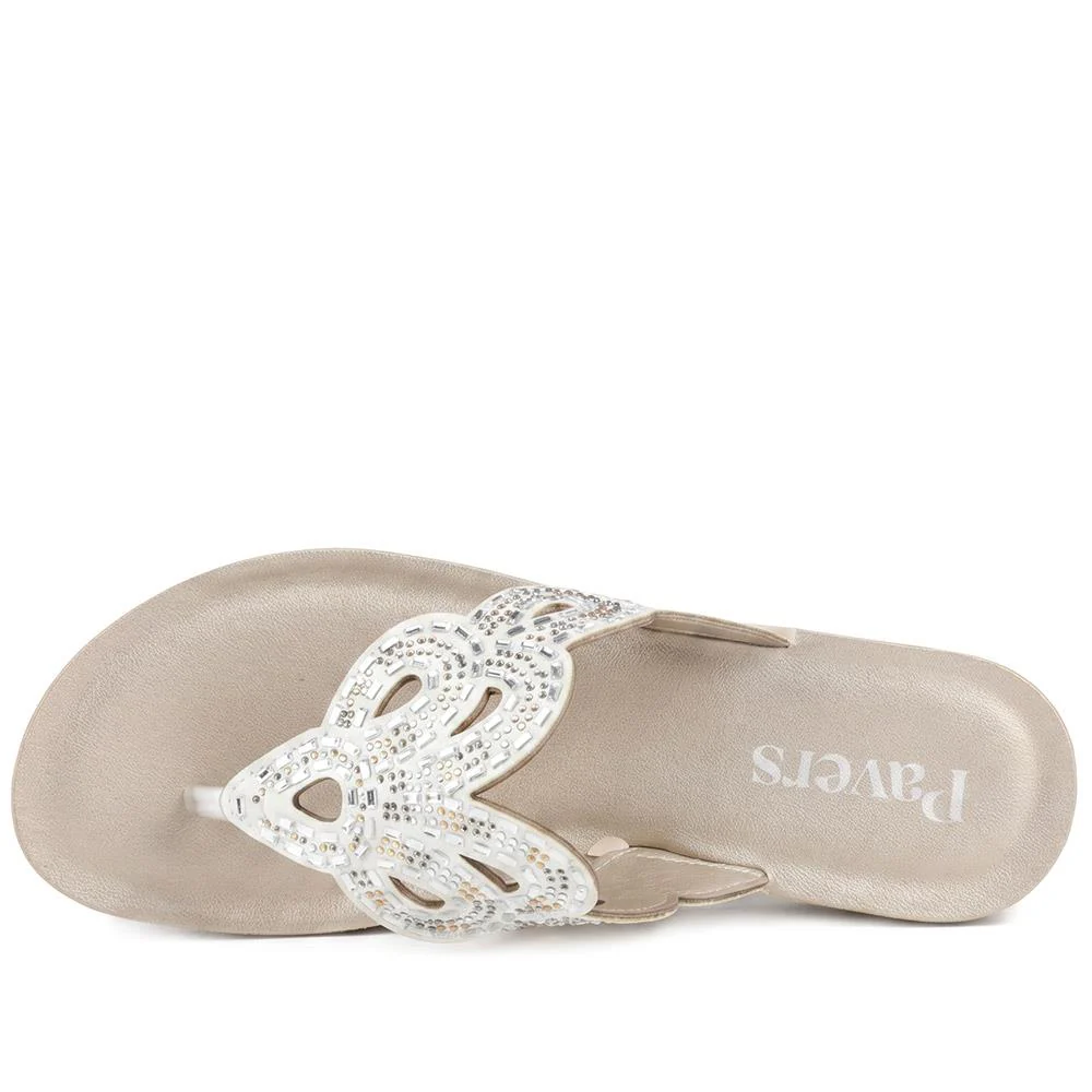 Diamante Cushioned Toe Post Sandals - INB43023 / 329 243 - White - Image 4