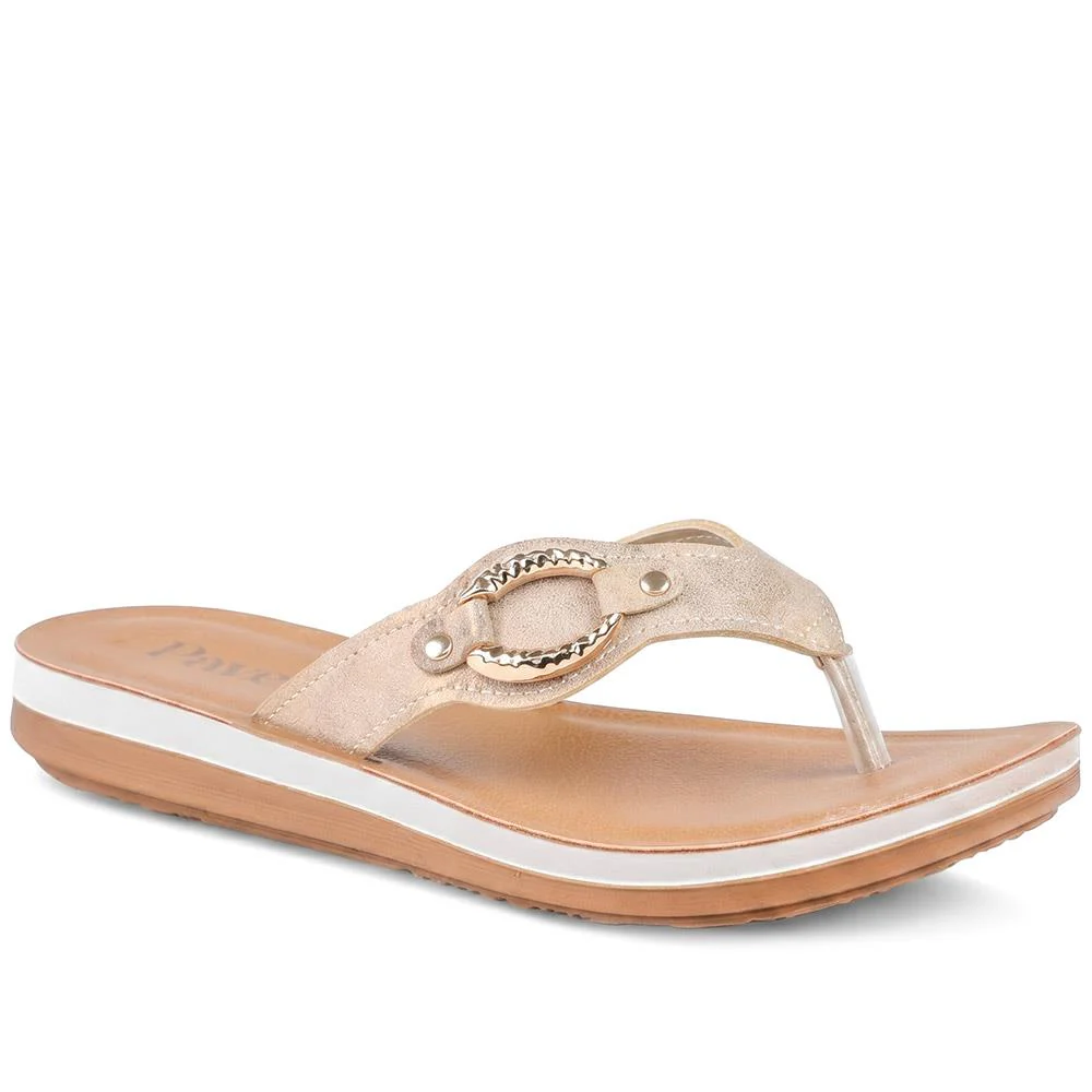 Diamante Trim Toe Post Mule Sand - INB43032 / 329 427 - Bronze