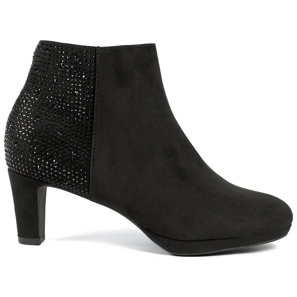 Diamente Kitten Heel Ankle Boots - PLAN42010 / 328 402 - Black - Image 3